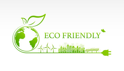 Eco friendly and enviromental green cities for sustainable development concept, vector illustration