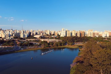 Fototapeta na wymiar Aerial view of Ibirapuera's Park in the beautiful day, Sao Paulo Brazil. Great landscape. 