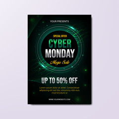 cyber monday flyer template, abstract modern techno design background vector