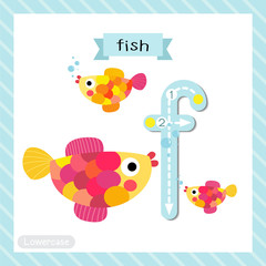 Letter F lowercase tracing. Colorful Fish swimming