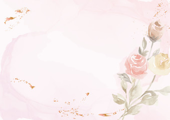 Vector pastel pink background with drawn rose flower