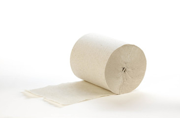A roll of toilet paper. Close up. Isolated on white background