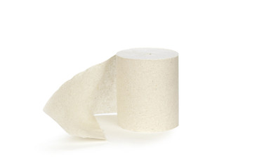 A roll of toilet paper. Close up. Isolated on white background
