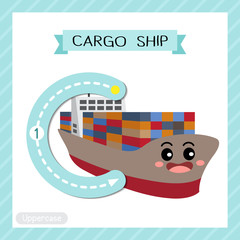 Letter C uppercase tracing. Cargo Ship