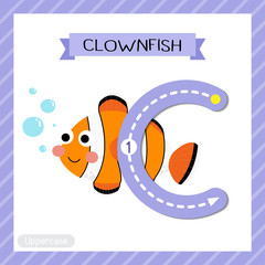 Letter C uppercase tracing. Clownfish