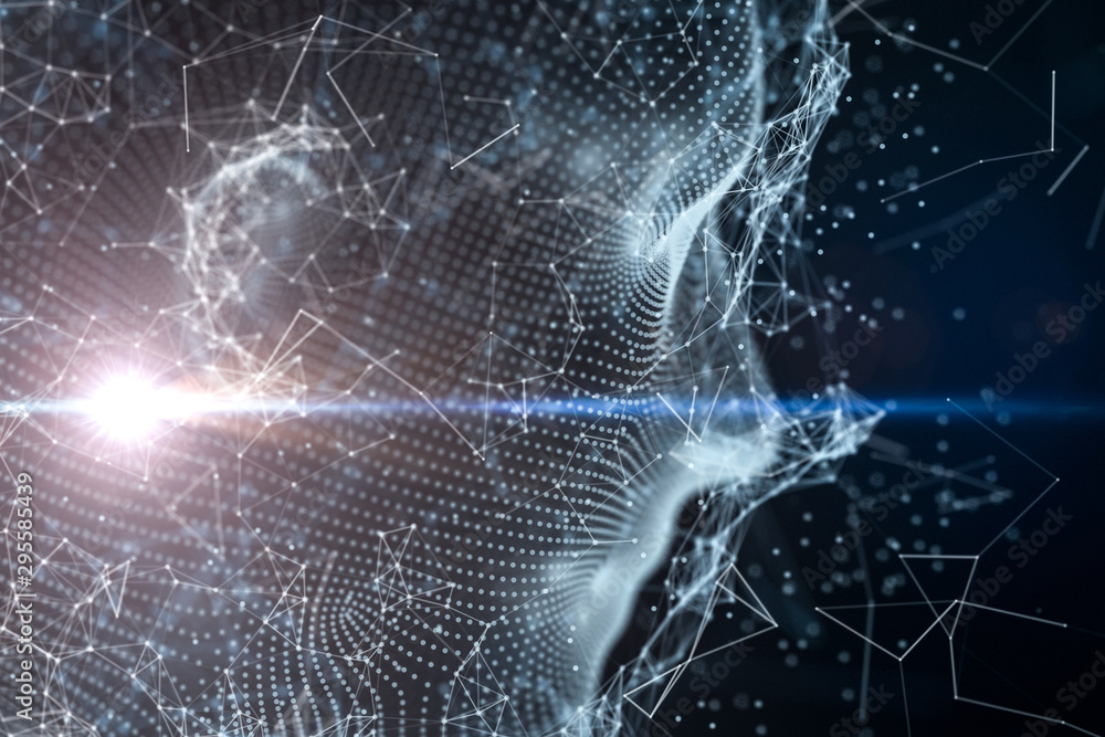 Poster human head made up of technological lines with the concept of artificial intelligence, 3d rendering.