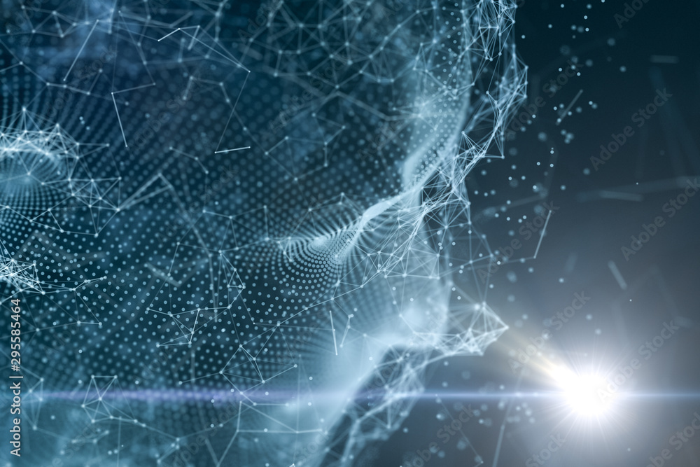 Poster human head made up of technological lines with the concept of artificial intelligence, 3d rendering.
