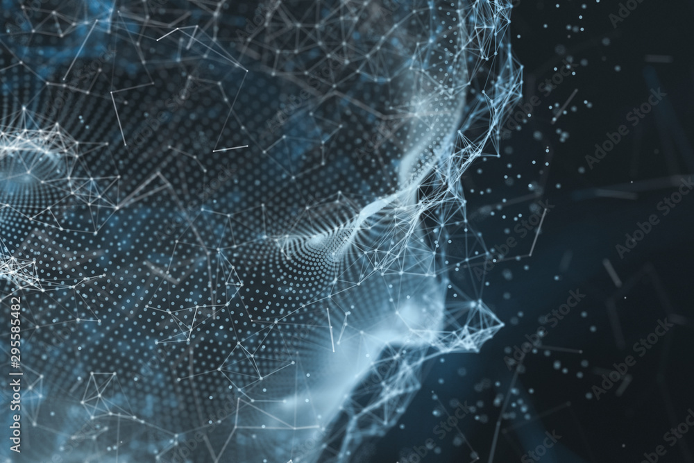 Poster human head made up of technological lines with the concept of artificial intelligence, 3d rendering.
