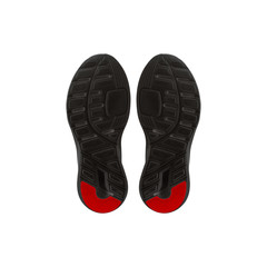 Black sport shoe soles isolated on white.