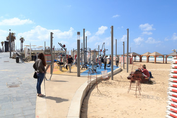 Gym at the beach in Tel Aviv mediterranean sea, Israel
