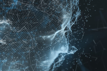 Human head made up of technological lines with the concept of Artificial Intelligence, 3D rendering.