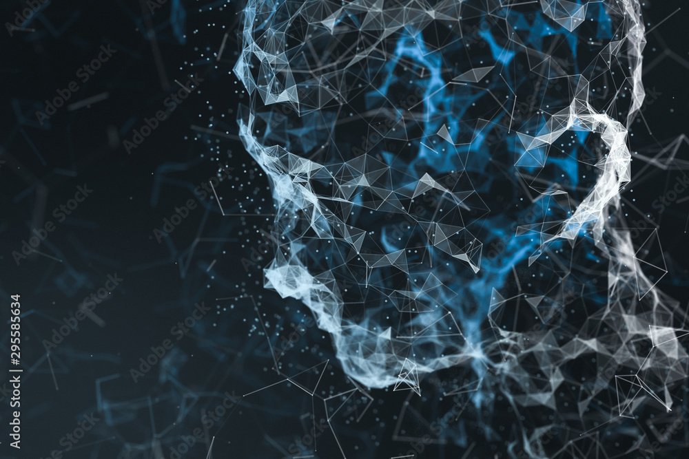 Poster human head made up of technological lines with the concept of artificial intelligence, 3d rendering.