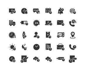 Time solid icon set. Vector and Illustration.