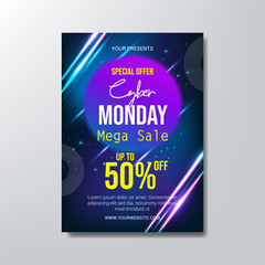 cyber monday sale flyer template, abstract background design vector