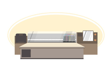 Flatbed large format printer by vintage color set. It's enable to print on hard surface materials. Editable with layers vector.