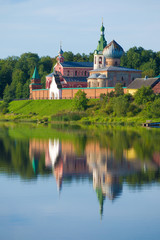 Fototapeta na wymiar View of the Staroladozhsky Nikolsky Monastery on a sunny August morning. Staraya Ladoga, Russia