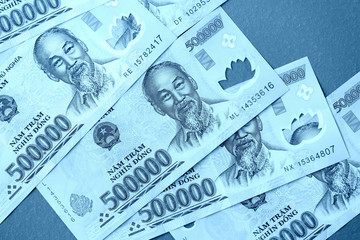 Five hundred thousand vietnamese dongs close up. Money background blue color toned