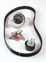 Naklejka premium Timing Cam Tensioner Belt Kit with Water Pump. Isolated on white background.