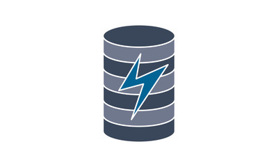 Database and server icon with electricity symbol for data and tech concepts