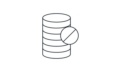 Denied data  icon. Blocked database, default, database cancel. Reject or cancel concept. Vector illustration can be used for topics like computer, technology, information
