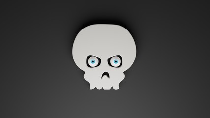 three dimensional computer generated illustration of white human skull with glancing eyeballs, 3D rendering