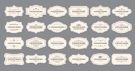 Fotobehang Ornamental label frames. Old ornate labels, decorative vintage frame and retro badge. Royal wedding insignia, sale sticker or invitation card. Isolated vector symbols set © Tartila