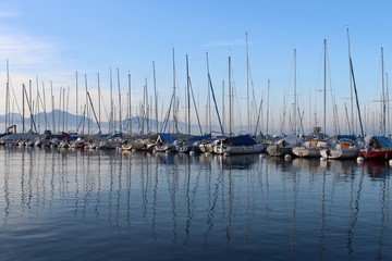 Fototapeta na wymiar yachts in marina of lausanne Switzerland