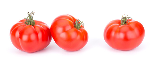 Home-Made Ketchup Label, Red Ripe Fresh Whole Three Tomato Isolated On White Background Close-Up