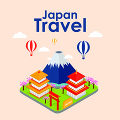 isometric travel of Japan, vector illustration