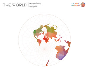 Naklejka premium Vector map of the world. Stereographic projection of the world. Colorful polygons. Elegant vector illustration.