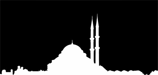 Artfully and ornate image of a mosque in black and white color optics