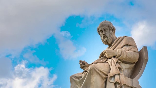 Timelapse video of the Statue of the Greek philosopher Plato in front of the Academy of Athens, Greece