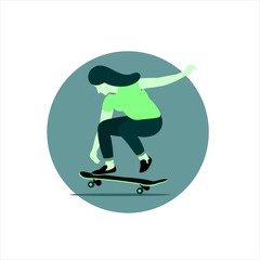 illustration skateboarder girl flat jump