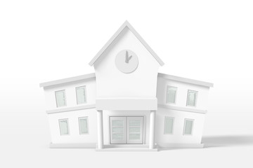 3d rendering two-story house of white color isolated on a white background. Cartoon minimalistic style.