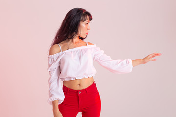 Latina dance, strip dance, contemporary and bachata lady concept - Woman dancing improvisation and...