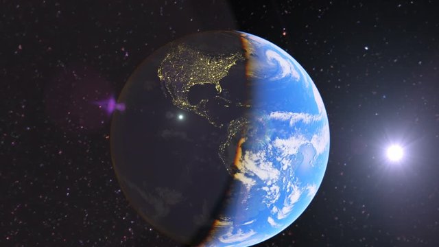 Earth space zoom to Brazil, night to day timelapse
