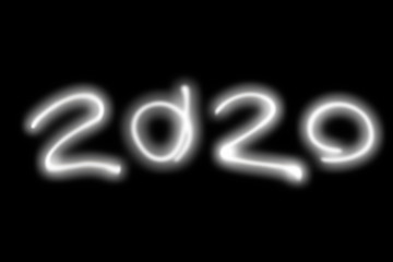 Creative trendy modern handwritten numbers 2020 written in light on long exposure, isolated on black background. Clipping path. Christmas, New Year concept. Design element