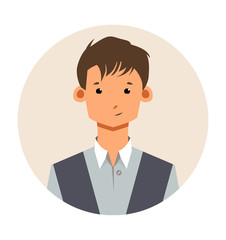 Male hipster cartoon character icon. Flat style young men avatar. Colorful vector illustration of isolated guy with smiling face