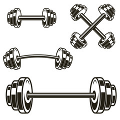 Set of powerlifting barbells isolated on white background. Design element for logo, label, badge, sign. Vector illustration