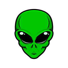 Illustration of alien head isolated white background. Design element for logo, label, badge, sign. Vector illustration