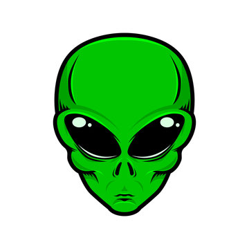 Illustration of alien head isolated white background. Design element for logo, label, badge, sign. Vector illustration