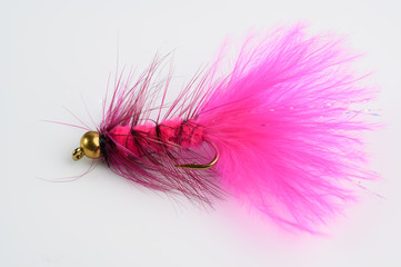 Pink brass gold head trout and salmon fishing lure