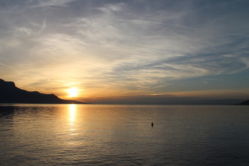 sunset on geneva lake Switzerland
