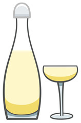 Full bottle and glass with champagne isolated