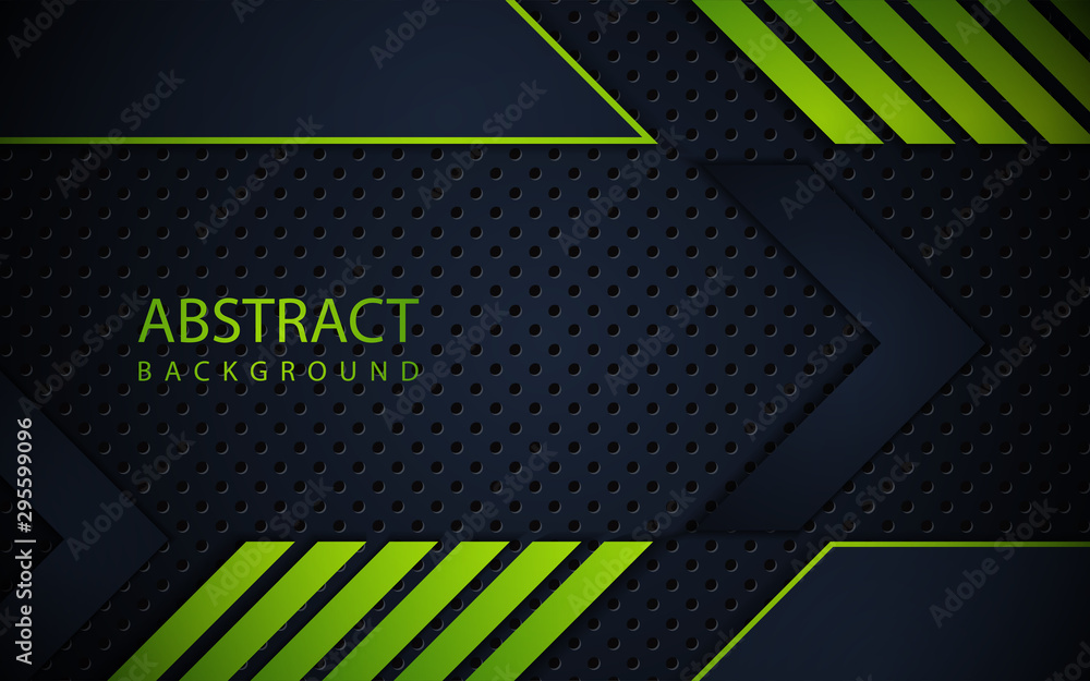 Poster abstract green light metal shapes on dark background texture. technology vector style design for use