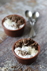 Healthy breakfast with coconut yogurt and granola. Vegan breakfast. Keto diet.