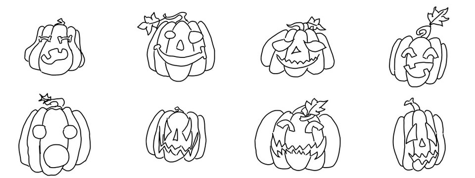 outline doodle angry pumpkins for halloween