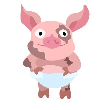 cartoon drawing. crazy pig in diapers