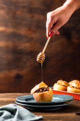 Baked apples stuffed with muesli, raisins and nuts. Spiced with honey and cinnamon