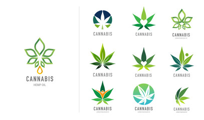 Cannabis leaf, medical marijuana, CBD oil, symbol and logo. Vector design